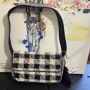 From India to you beaded plaid swam shoulder bag